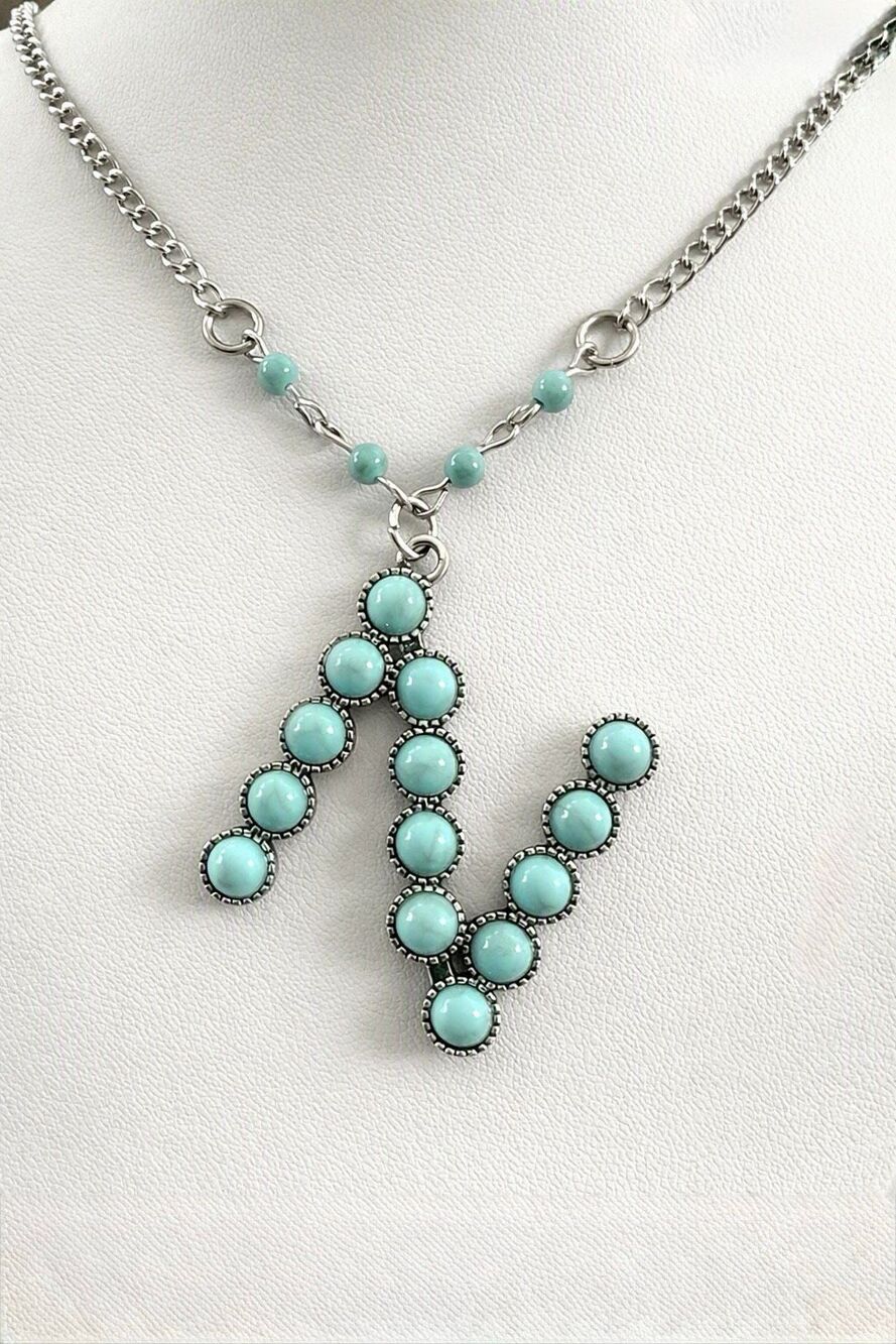 Western Turquoise Initial Letter N Pendant Statement Fashion Necklace New